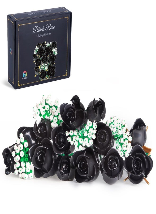 HI-REEKE Black Rose Bouquet Building Block Set, Artificial Rose Flower Botanical Building Kit Toy Gothic Decor for Women-660PCS - Image 1